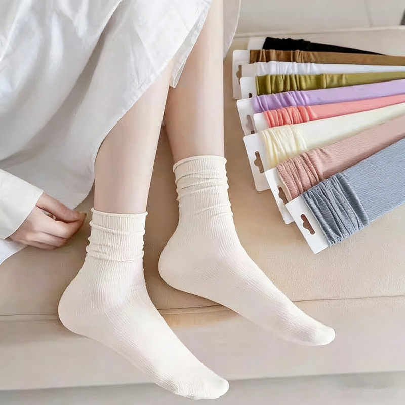 韩版天鹅绒袜子女中筒袜薄款堆堆袜10双