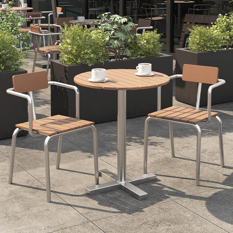 Cafe Milk Tea Shop Outdoor Table and Chair Set Waterproof and Sun-Proof Courtyard Garden Small Round Table Balcony Table and Chair Three-Piece Set