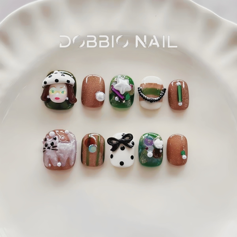 Dobbio【Meow Miss】Unique and Artistic High-End Handmade Wearable Nails, Short Nails