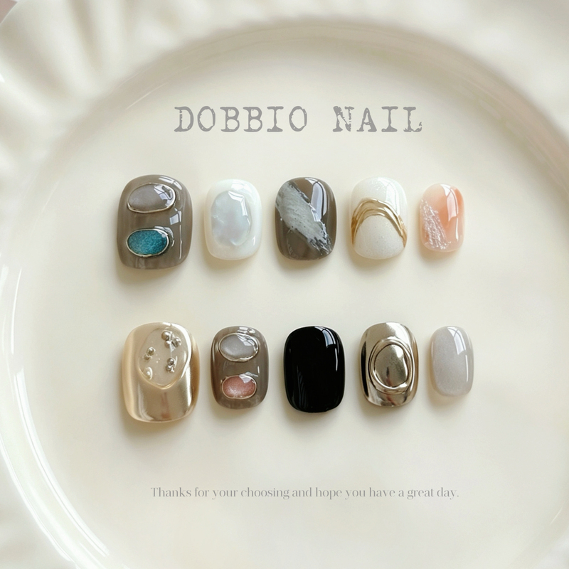 Dobbio【Li Mu】Whitening Advanced Gray Gradient Metallic Temperament Cool-Tone Pure Handmade Wearable Nail Art Tips Dobbio【Li Mu】Whitening Advanced Gray Gradient Metallic Temperament Cool-Tone Pure Handmade Wearable Nail Art Tips
