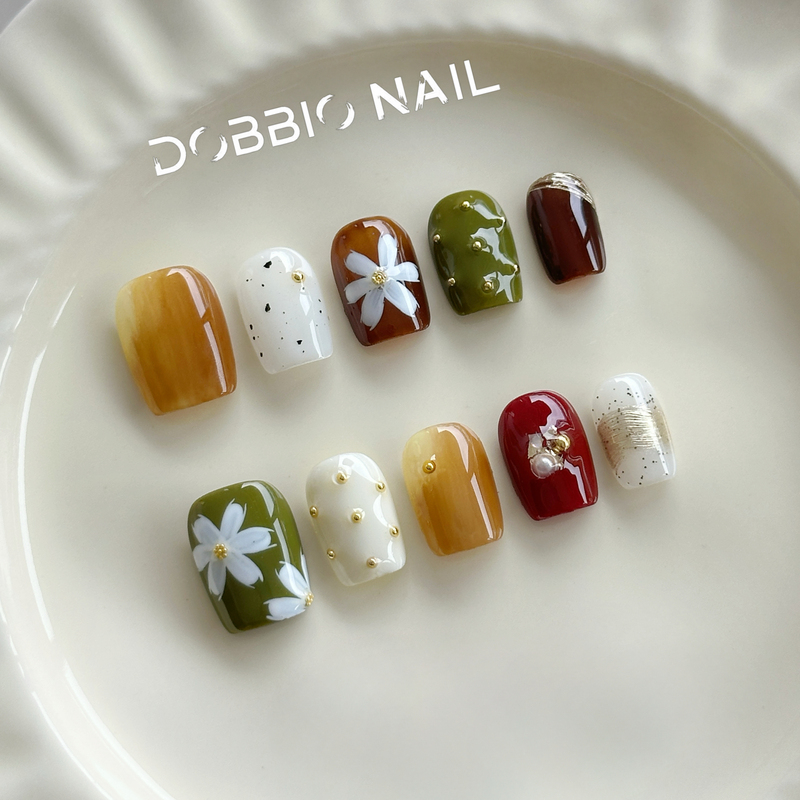 Dobbio【Camellia of Chunye Mountain】 ins Fresh Dopamine Color-Blocking High-End Handmade Wearable Nail Art Nail Tips
