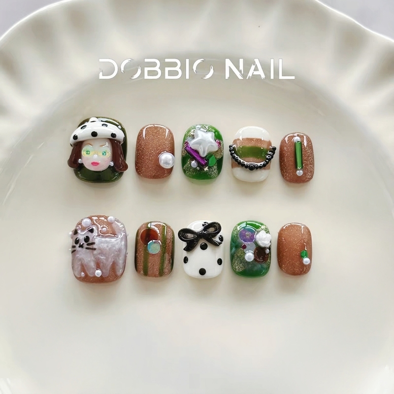 Dobbio【Meow Miss】Unique and Artistic High-End Handmade Wearable Nails, Short Nails