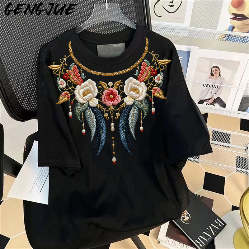 【Trendy Print】Summer Heavyweight Pure Cotton Short-Sleeve T-Shirt for Men and Women, Student Korean Style Loose Fit ins Half-Sleeve Top