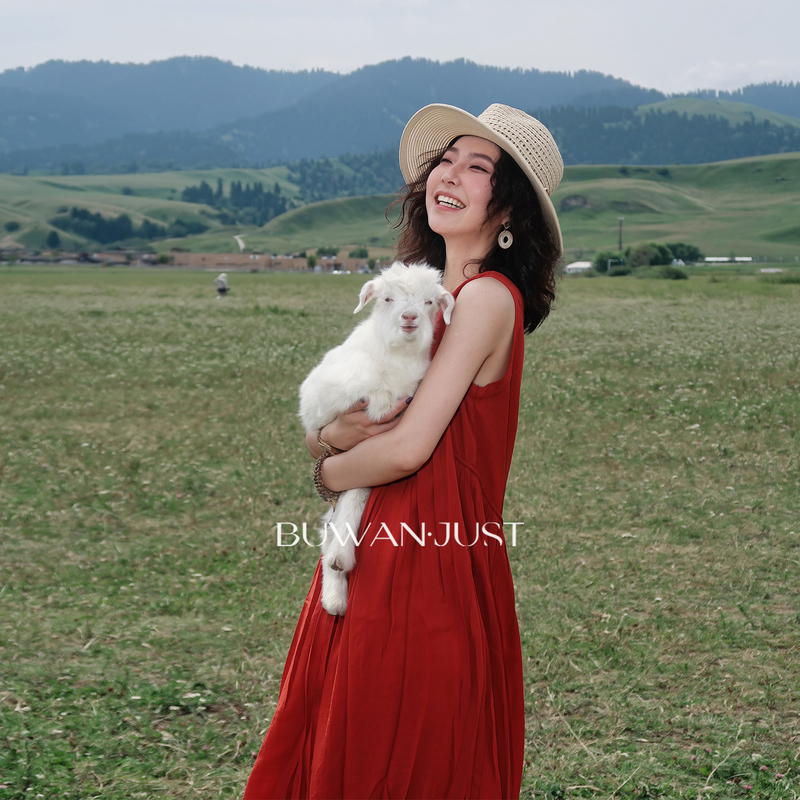 Buwanjust【Rose Manor】High-End Accordion Pleated, Large Swing, Sleeveless Dress for Summer B1887