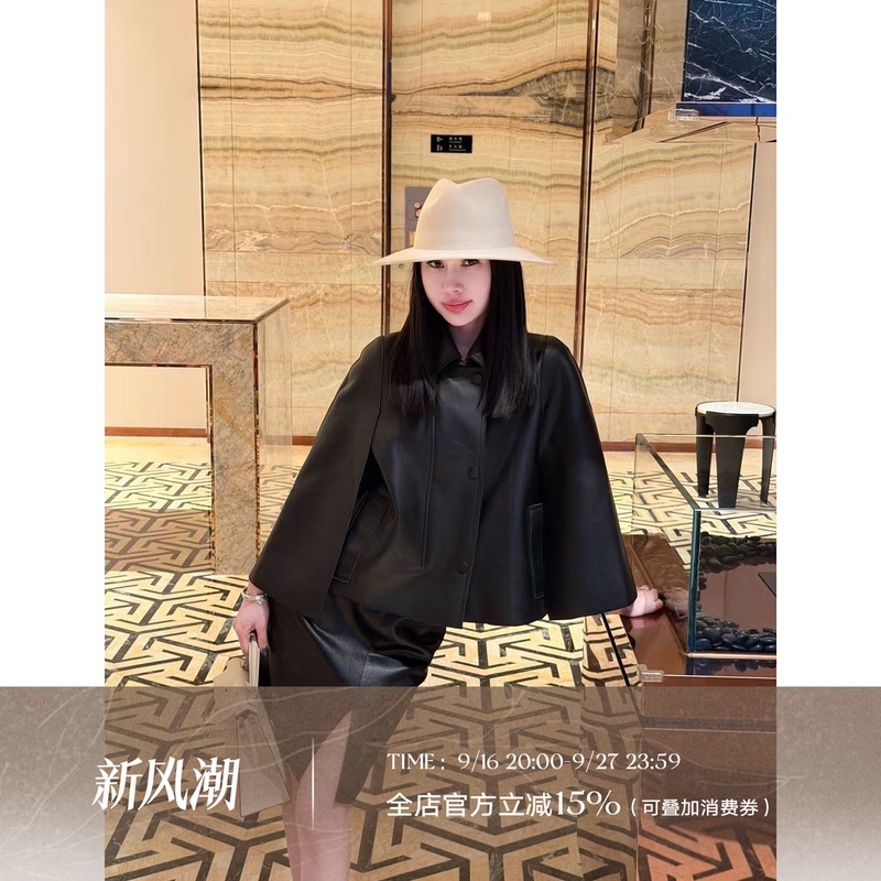 Liu Xiongxiong Mcmax【Selena】High-End Ultra-Soft Sheepskin Shawl Leather Jacket Women's Lapel Jacket Liu Xiongxiong Mcmax【Selena】High-End Ultra-Soft Sheepskin Shawl Leather Jacket Women's Lapel Jacket