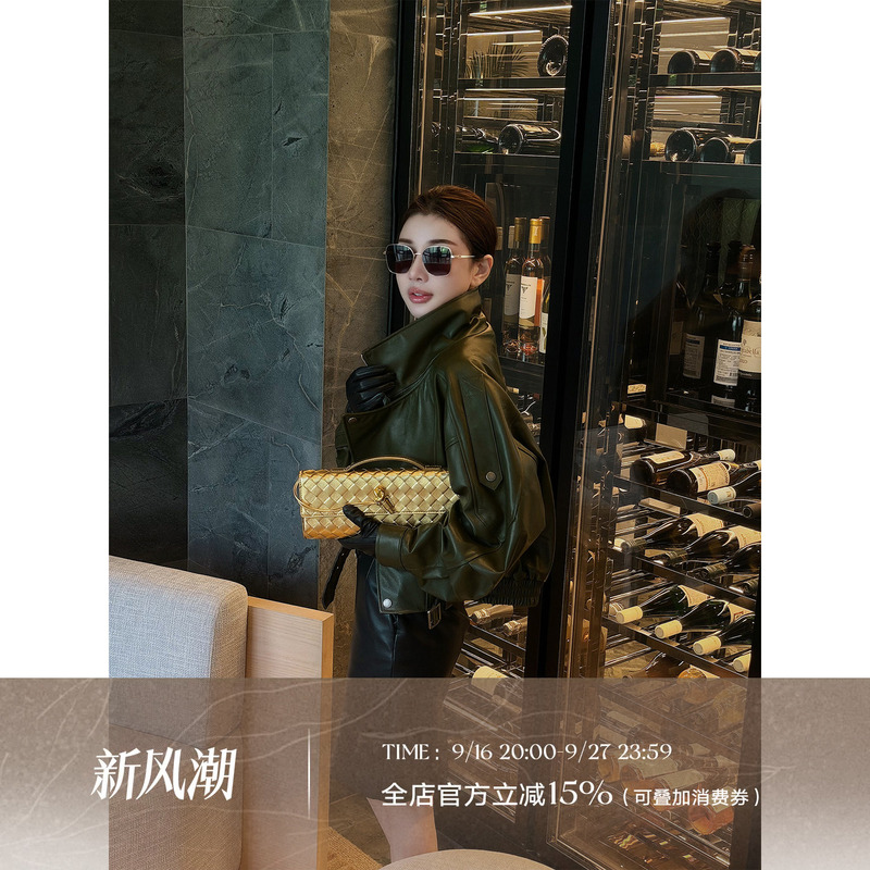 Liu Xiongxiong Mcmax [Old Manhattan Issue] High-End Sheepskin Genuine Leather Jacket Women's Biker Style Leather Jacket