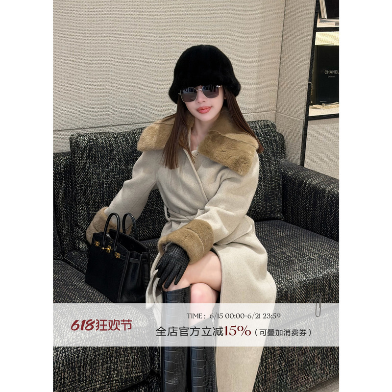 Liu Xiongxiong Mcmax【Life Coat】Luxury Heiress Long Mink Cashmere Coat for Women, High-End Outerwear Liu Xiongxiong Mcmax【Life Coat】Luxury Heiress Long Mink Cashmere Coat for Women, High-End Outerwear