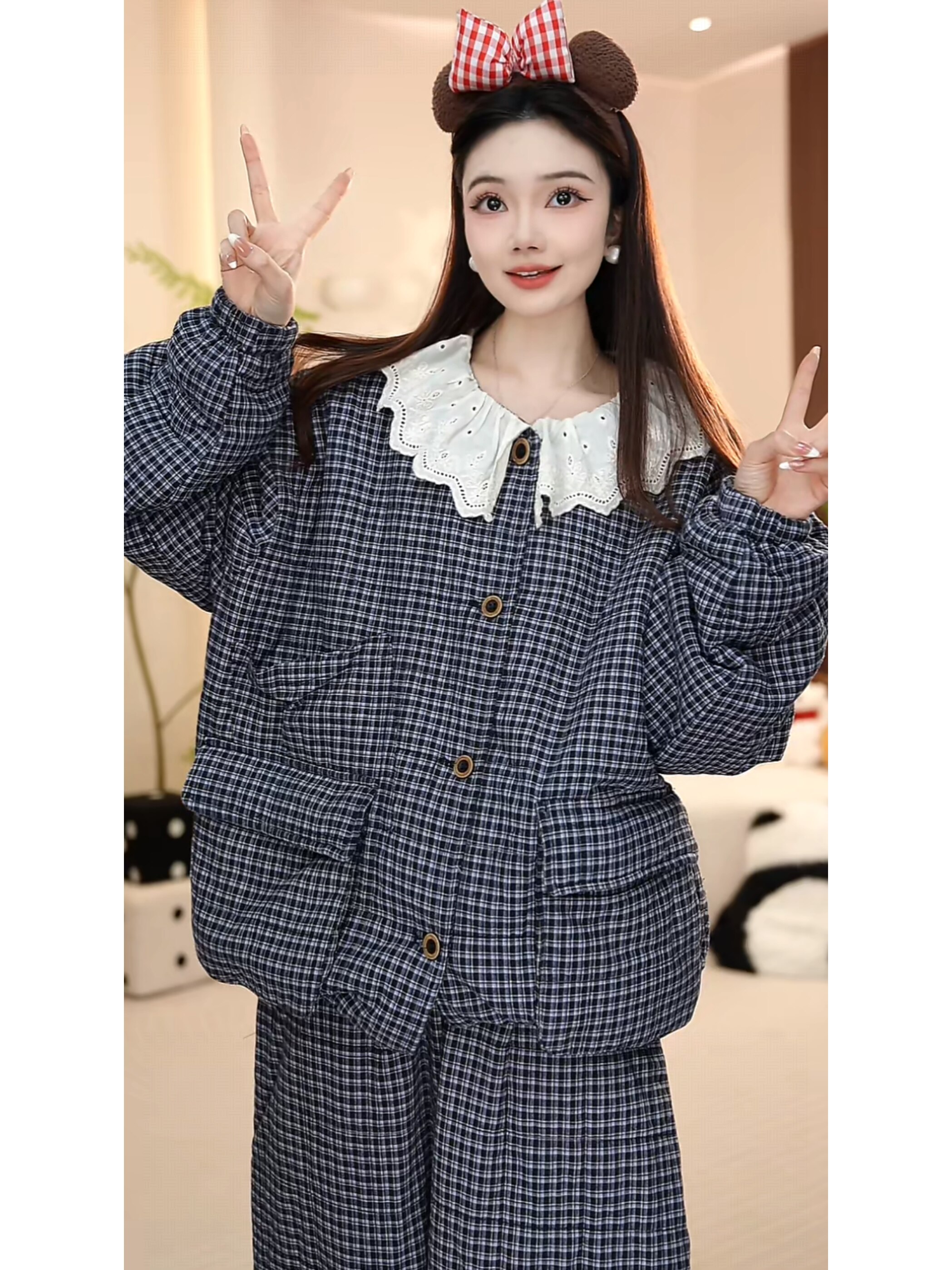 【Style】Super Warm Winter Three-Layer Quilted Ultra-Thick Fleece-Lined High-End Loungewear Pajamas for Women