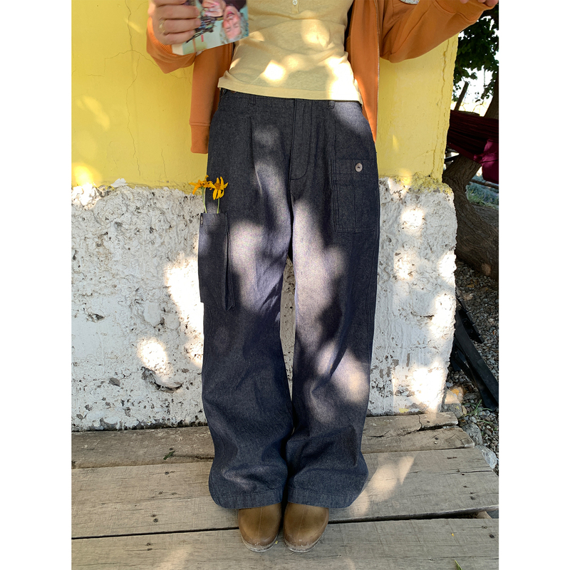 Xxdeli Fragrant Pear Vintage Washed Heavy Craftsmanship Design Pocket Cotton Linen Texture Straight Wide-Leg Pants Xxdeli Fragrant Pear Vintage Washed Heavy Craftsmanship Design Pocket Cotton Linen Texture Straight Wide-Leg Pants