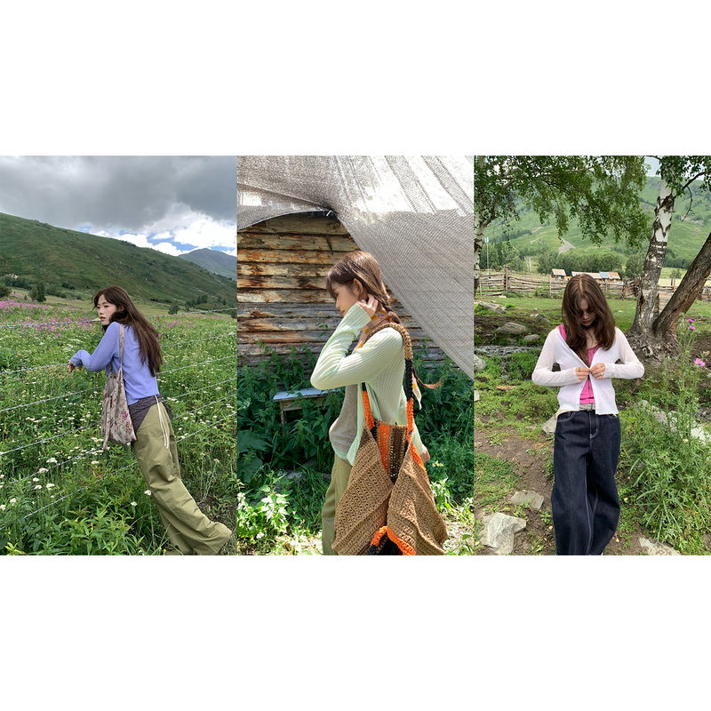 Xxdeli Fragrant Pear Korean Style Thin V-Neck Knitted Cardigan with Vertical Ribbed Pattern, Slimming Long-Sleeve Sun Protection Top Xxdeli Fragrant Pear Korean Style Thin V-Neck Knitted Cardigan with Vertical Ribbed Pattern, Slimming Long-Sleeve Sun Protection Top