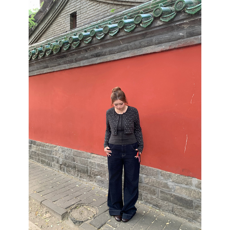 Yiiiiingy【Millennium Blue】Flared Wide Waist Mid-Rise Raw Denim Plus Size Women's Wide-Leg Jeans for Autumn