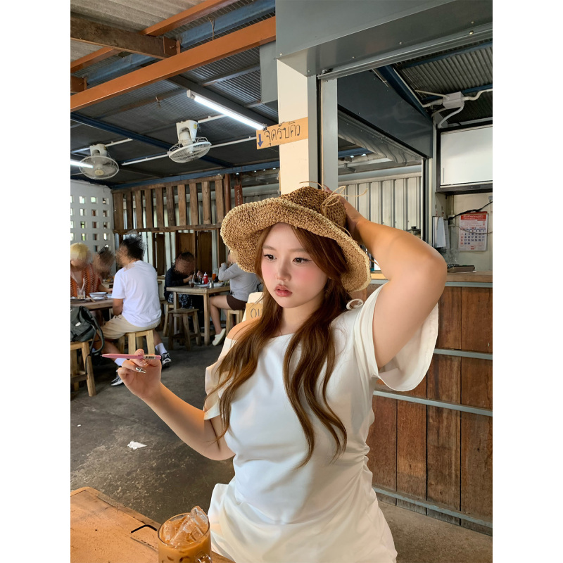 Yiiiiingy Salt Style at All 90 Lyocell One-Shoulder Short-Sleeve T-Shirt Plus Size Fat Girl Super Pretty Top Yiiiiingy Salt Style at All 90 Lyocell One-Shoulder Short-Sleeve T-Shirt Plus Size Fat Girl Super Pretty Top