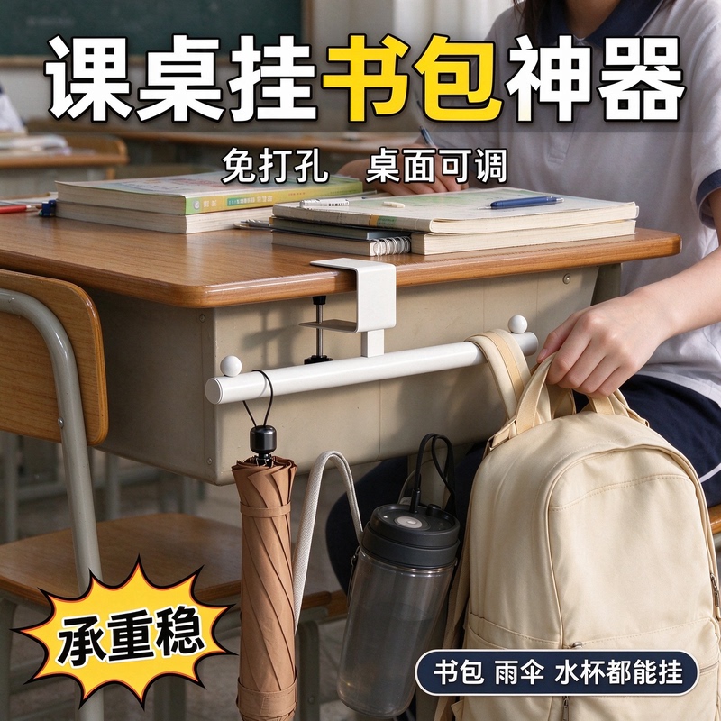 Adjustable Backpack Hook for Students' Desks, Side Bag Hanger, Water Bottle and Umbrella Hook, Classroom Desk Side Bag Hanging Rod Adjustable Backpack Hook for Students' Desks, Side Bag Hanger, Water Bottle and Umbrella Hook, Classroom Desk Side Bag Hanging Rod