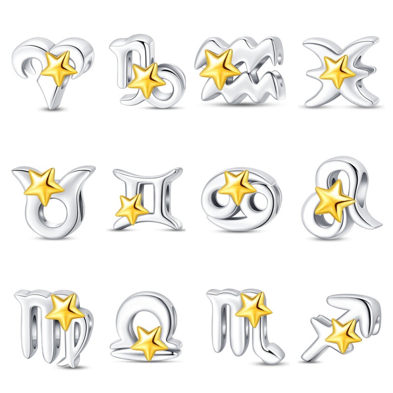 Pan-Style 925 Sterling Silver Bracelet Twelve Constellations Star Beads DIY Bracelet Accessories Letter Beads Jewelry