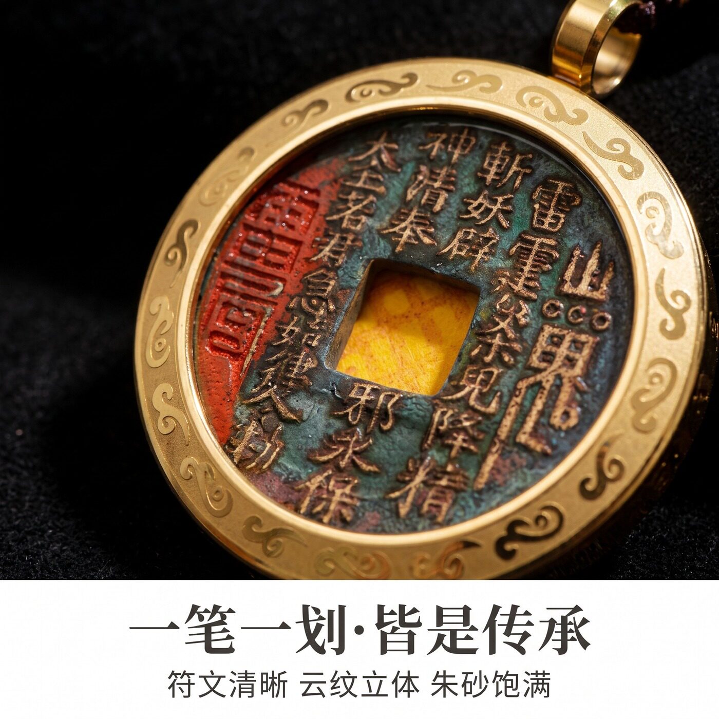 龍虎山文創山鬼花錢純銅硃砂吊墜護身符掛件