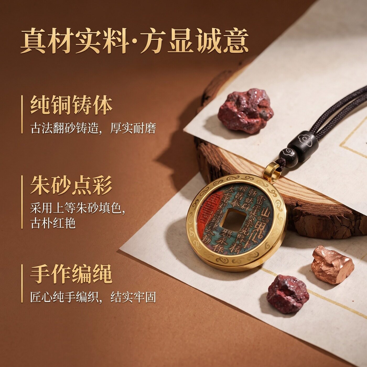 龍虎山文創山鬼花錢純銅硃砂吊墜護身符掛件
