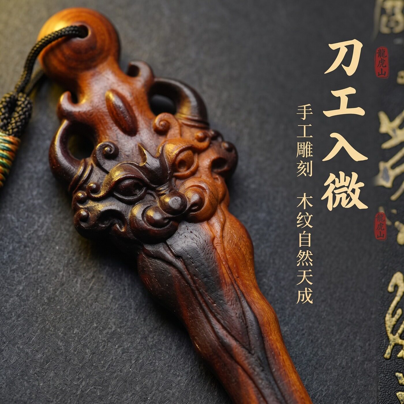 龍虎山雷擊桃木紫薇劍手工雕刻吊墜