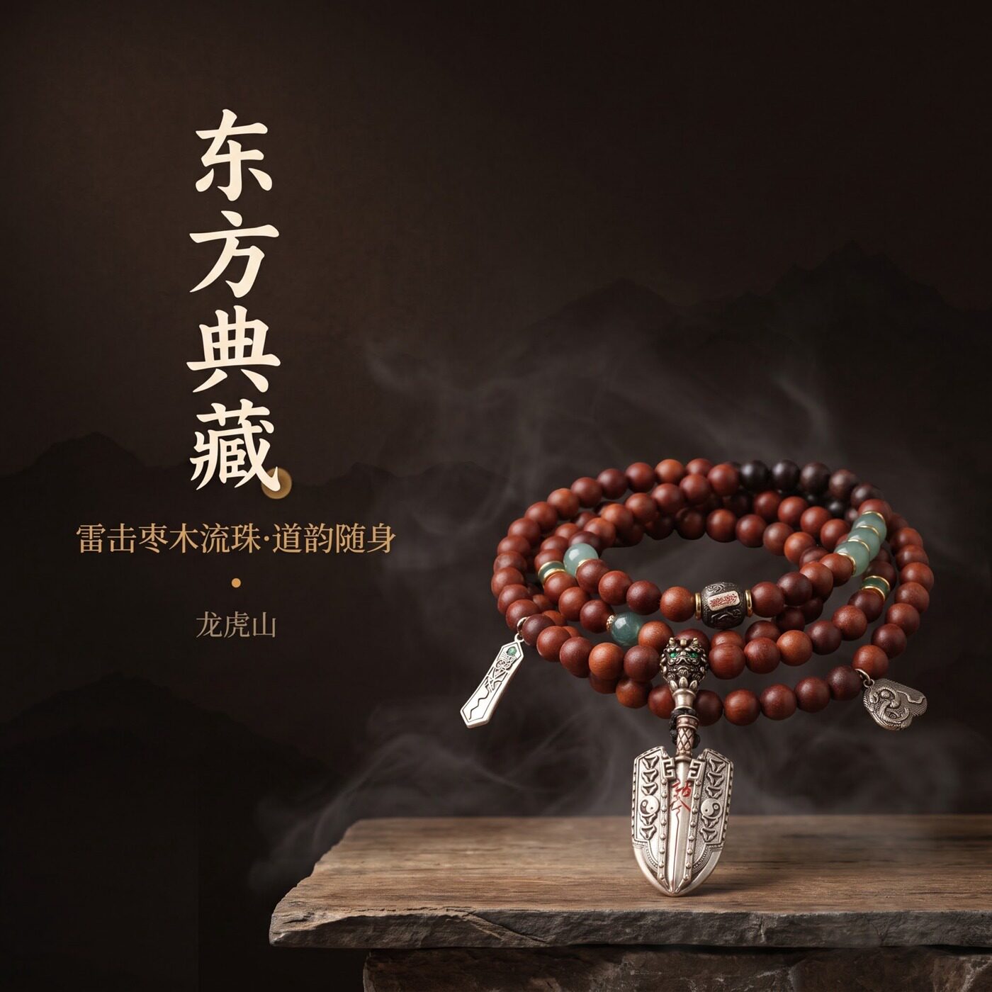 龍虎山雷擊棗木流珠手持念珠手串道家文創