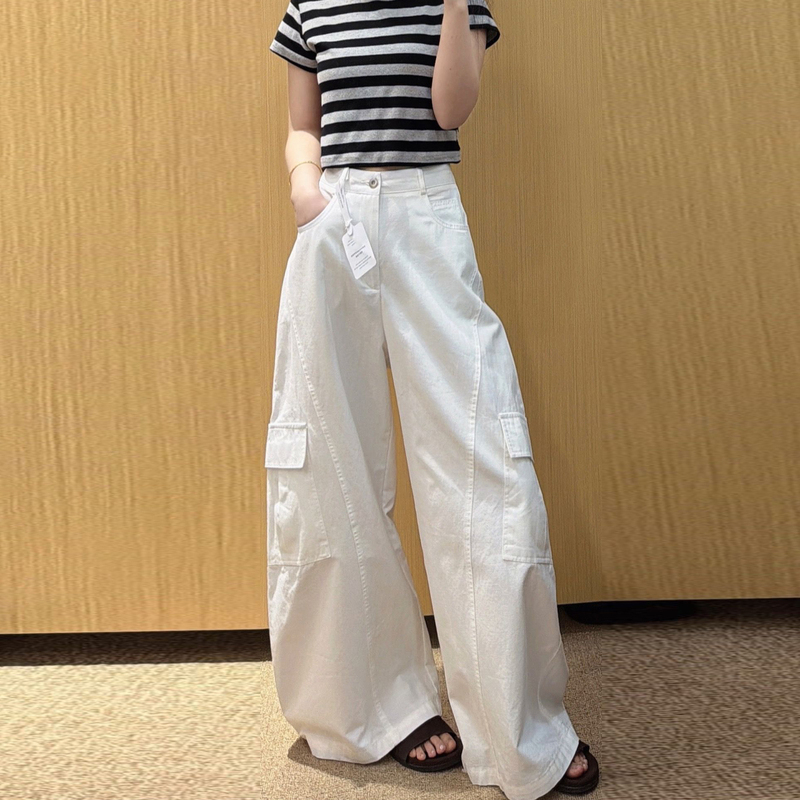 White High-Waisted Wide-Leg Pants 2026 New Style Women's Summer Super Trendy and Stylish Pants Loose Fit Slimming Workwear Casual Pants