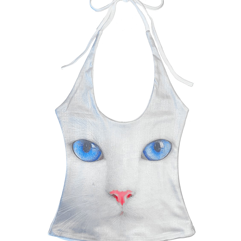 Nontrade American Style Y2K Millennial Hot Girl Cute Print Slim Halter Neck Camisole Omighty Top