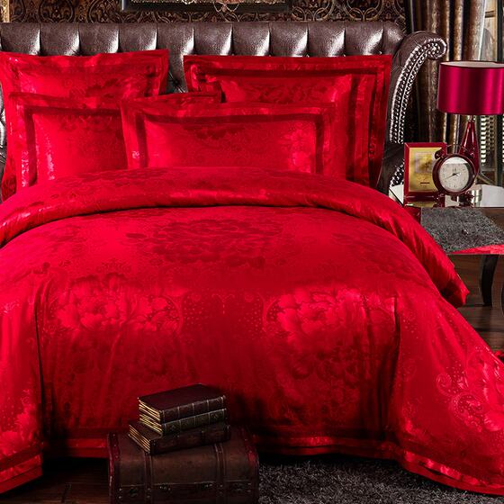 全棉欧式贡缎结婚床上用品220*240被R套床单四件套米白