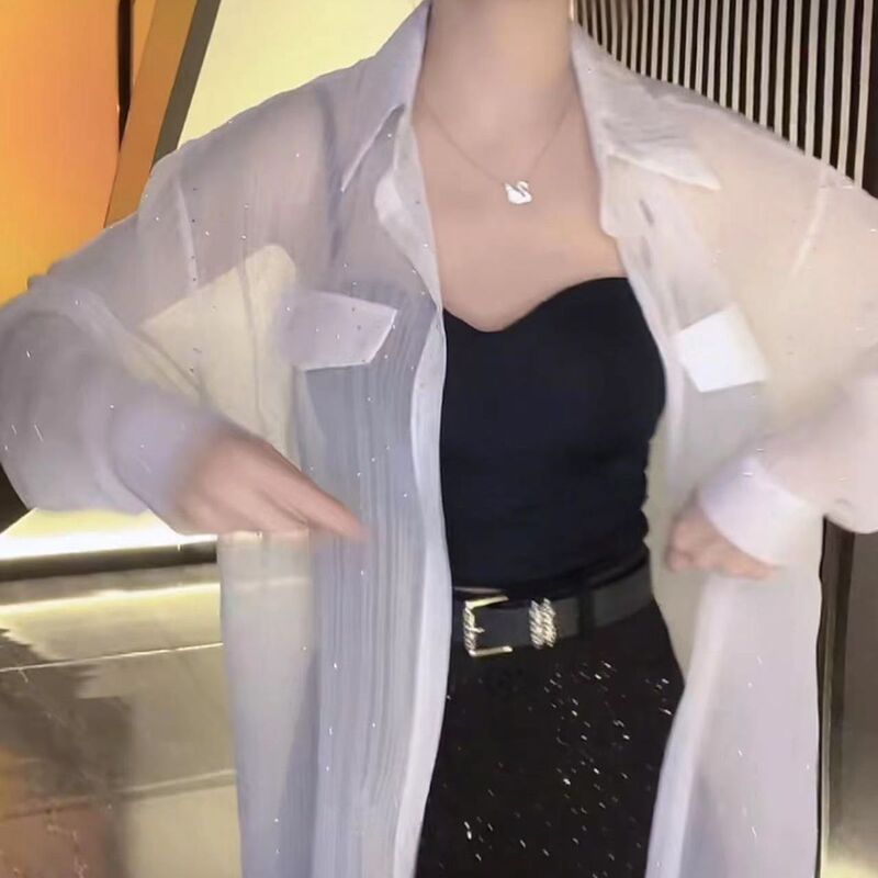 Sequin Trendy Fashion Shirt, Loose-Fitting, Chic and Stylish, Slimming and Elegant, Korean-Style Long-Sleeve Sun Protection Top for Women