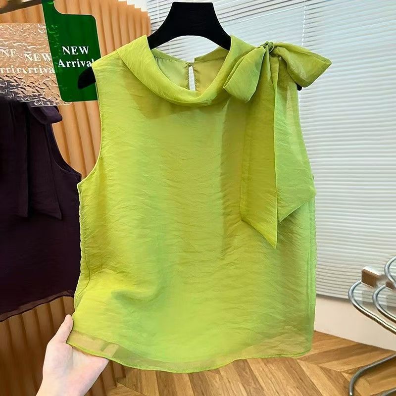 French-Style Halter Neck Ribbon Shirt for Women, 2026 Summer New Design, Niche Sleeveless Tank Top, Trendy French-Style Halter Neck Ribbon Shirt for Women, 2026 Summer New Design, Niche Sleeveless Tank Top, Trendy