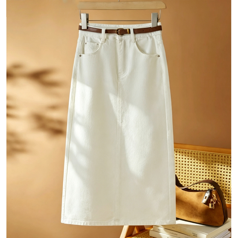 White Denim Skirt for Women, 2026 Autumn New Style, Super Pretty and Versatile, Loose and Drapey High-Waisted Straight Skirt White Denim Skirt for Women, 2026 Autumn New Style, Super Pretty and Versatile, Loose and Drapey High-Waisted Straight Skirt