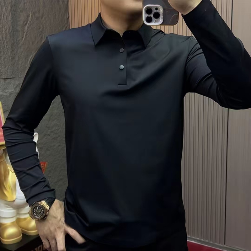 35166 Autumn New Men's Lapel Long-Sleeved Polo Shirt Slim Fit Business Casual Pure Color Versatile Shirt 35166 Autumn New Men's Lapel Long-Sleeved Polo Shirt Slim Fit Business Casual Pure Color Versatile Shirt