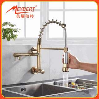 Cross-Border Wall-Mounted Spring Faucet, Single Cold Water Kitchen Multi-Functional Swivel Dual Outlet Pull-Out Faucet