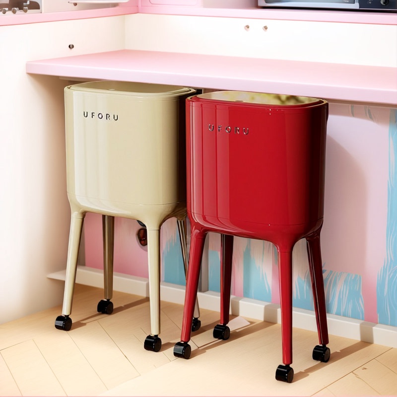 Lov Tall Trash Can, No Bending Required, Large Capacity, Wheeled, Movable, High-End Kitchen and Living Room Storage Bin