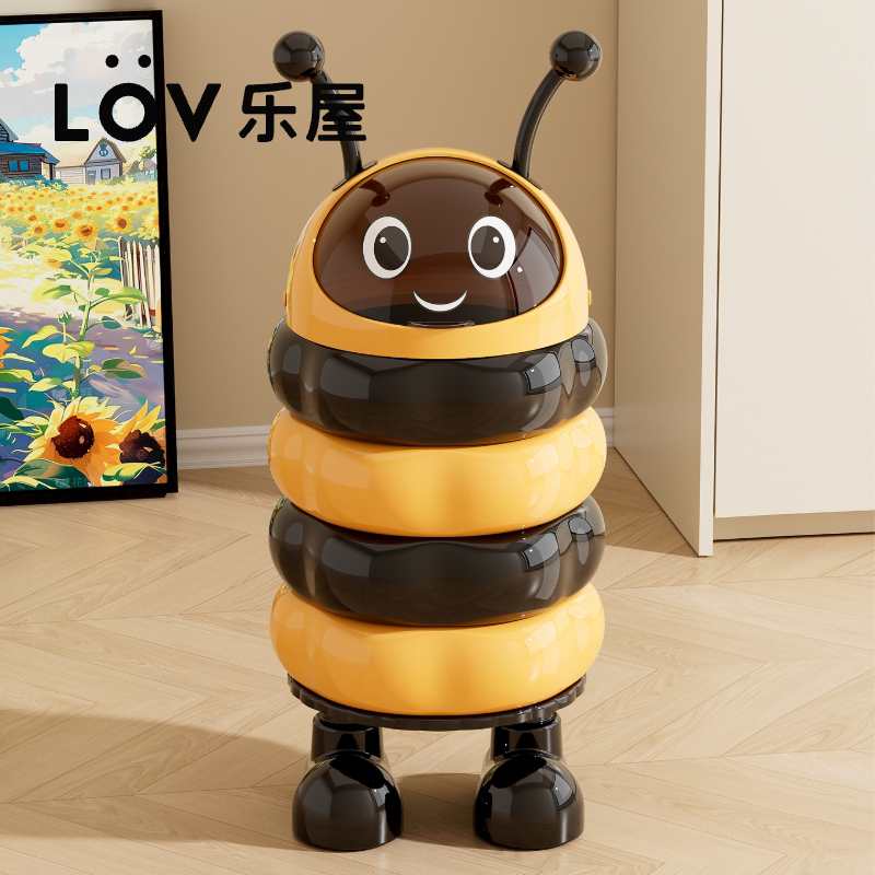 Lov Lewu Trash Can for Home Use in Living Room and Bedroom, Large Capacity, Cute Little Bee Cartoon with Lid, Tall Waste Bin Lov Lewu Trash Can for Home Use in Living Room and Bedroom, Large Capacity, Cute Little Bee Cartoon with Lid, Tall Waste Bin