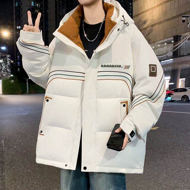 Woodpecker 2025 New Model White Duck down Jacket for Men, Hooded, Thickened, Loose Fit, Stylish Coat for Middle School Students and Older Children
