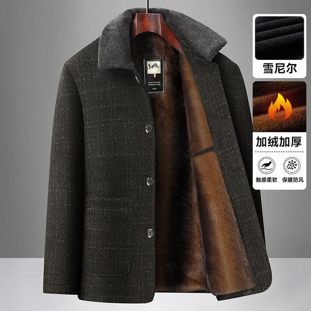Woodpecker dad winter coat velvet thickened warm cotton jacket middle-aged and elderly men's woolen coat grandpa cotton coat