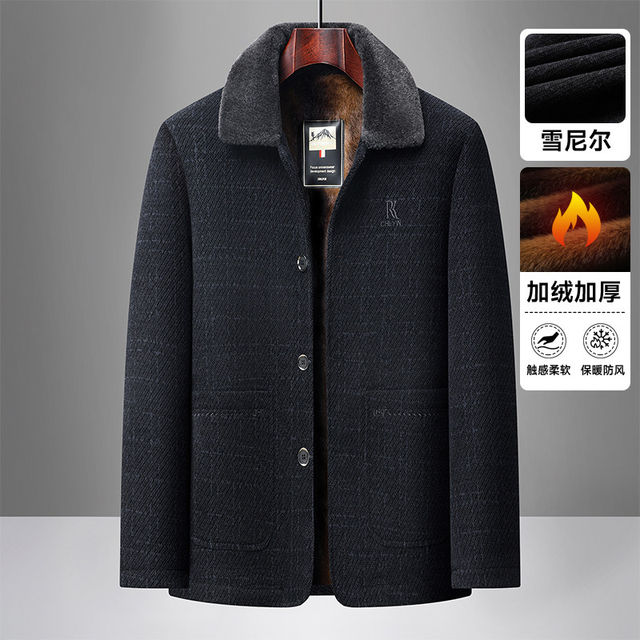 Woodpecker dad winter coat velvet thickened warm cotton jacket middle-aged and elderly men's woolen coat grandpa cotton coat