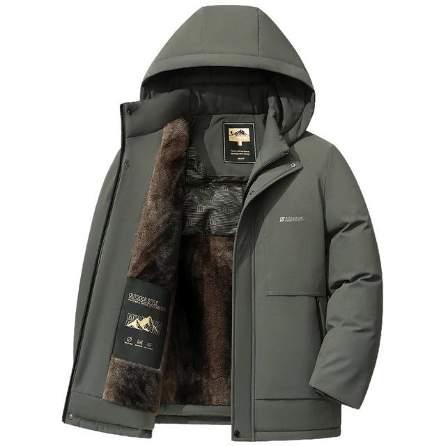 Woodpecker 2026 men's winter velvet thickened warm hooded middle-aged and elderly dad's down jacket