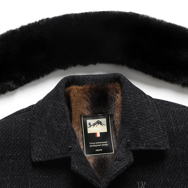 Woodpecker Winter Fleece-Lined Thickened Chenille Coat for Middle-Aged and Elderly Men, Winter Woolen Coat, Dad's Warm Cotton Jacket