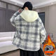 Woodpecker Design Plaid Jacket Autumn and Winter New Style Fleece-Lined Thick Stylish Jacket for Boys and Teenagers Warm Cotton Coat