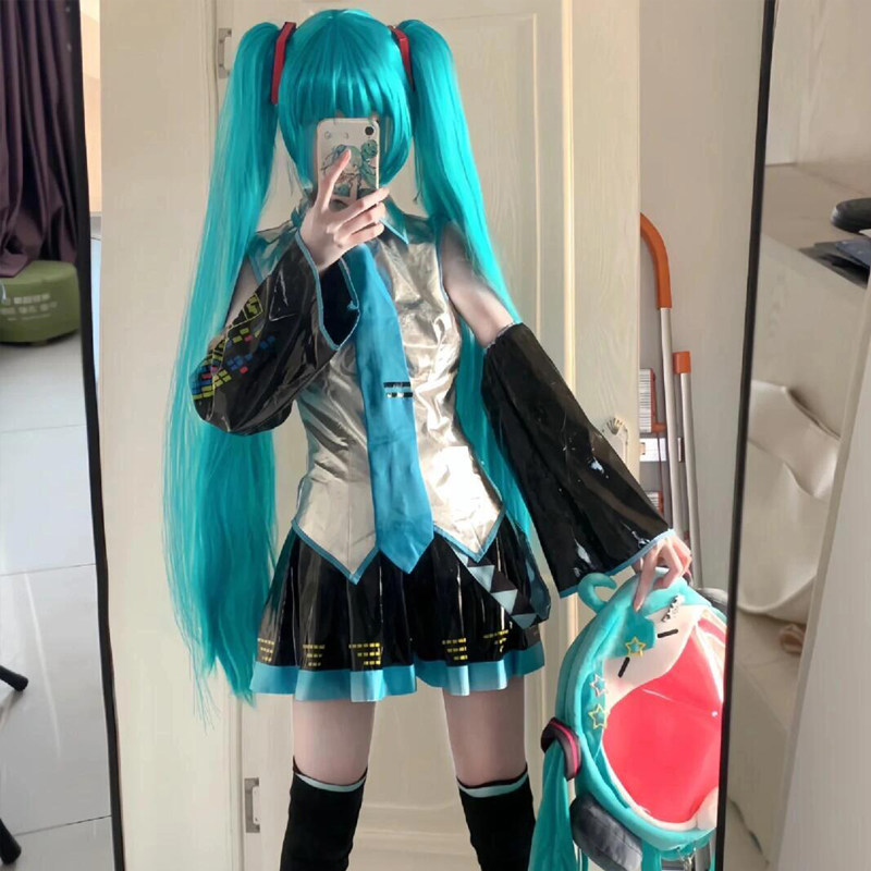 Красочный костюм Hatsune cos для детей начальной школы, полный комплект костюма future formula, лакированный кожаный парик для косплея, гарнитура