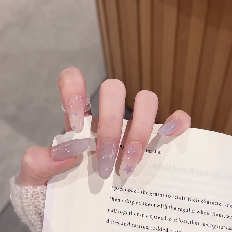 Handmade Purple Gradient Cat-Eye Nail Art, Gentle and Transparent, Ethereal and Nude-Like, Brightening Effect, Finished Fake Nail Stickers Handmade Purple Gradient Cat-Eye Nail Art, Gentle and Transparent, Ethereal and Nude-Like, Brightening Effect, Finished Fake Nail Stickers