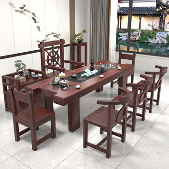Shijiandao new chinese-style tea table solid wood tea table chair combination square tea set tea table complete commercial installation