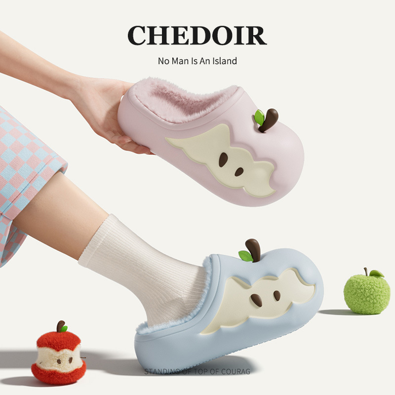 Chedoir Sea Salt Blue Apple Cotton Slippers for Women Winter Home Indoor Waterproof Closed-Toe Plush Warm Cotton Slippers Chedoir Sea Salt Blue Apple Cotton Slippers for Women Winter Home Indoor Waterproof Closed-Toe Plush Warm Cotton Slippers