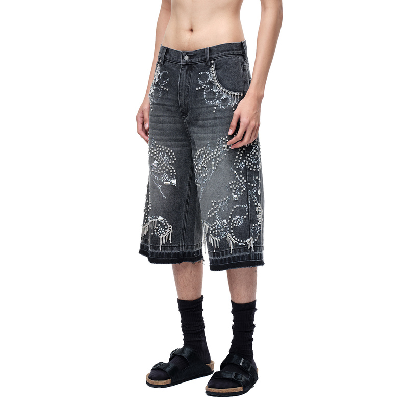 (Tbhnp) Theboyhasnopatience Sunlight and Moonlight Hand-Stitched Embroidered Rhinestone Seven-Point Jeans