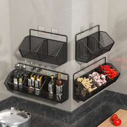 No Punching Ginger Garlic Hanging Basket Kitchen Storage Rack Wall-Mounted Spice Box Household Artifact Onion Ginger Garlic Storage Box