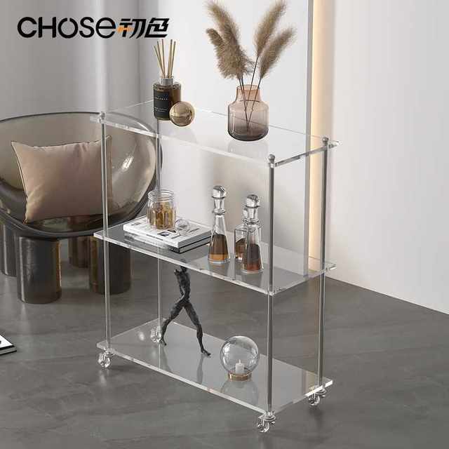 Light luxury acrylic trolley living room sofa side table movable coffee table kitchen household storage floor-standing storage rack