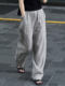 银灰色松紧腰垂感亚麻裤女2025夏季爆款气质简约舒适透气百搭长裤