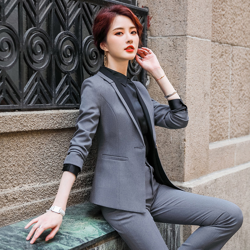 High-end Grey Career Suit Women 2022 Spring Winter New Fashion Manager Business Jewelry Store Positive Dress Work Clothes