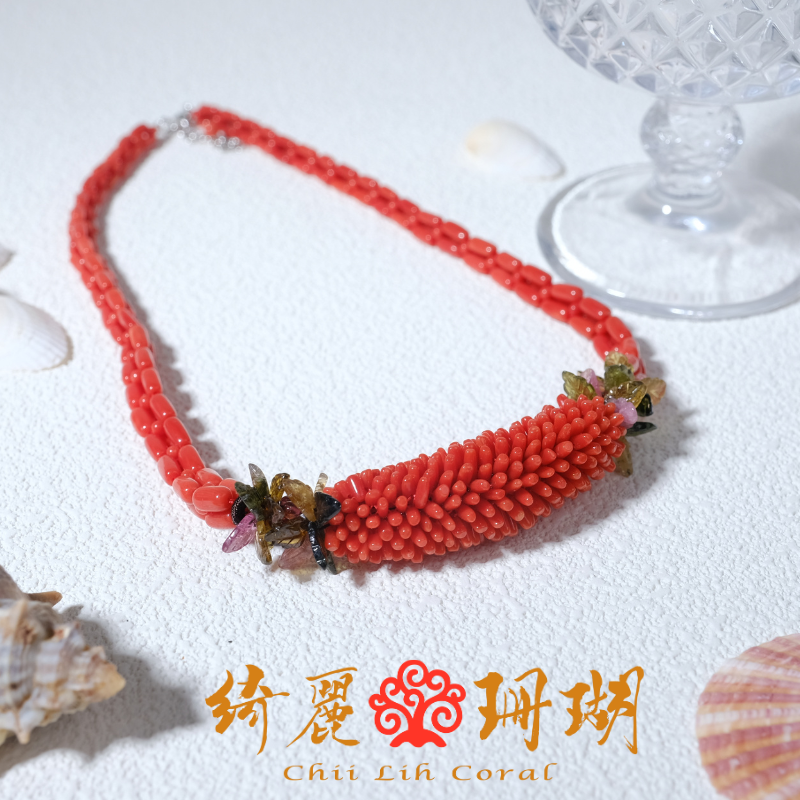 绮丽珊瑚红珊瑚编织项链：自然之美，时尚之选！-珊瑚-淘宝好物网