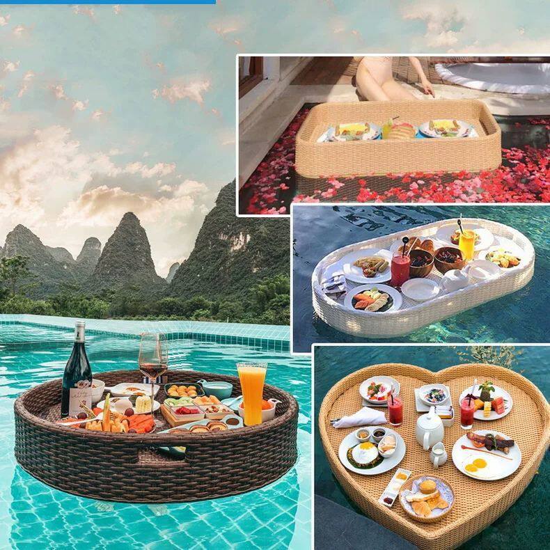Hotel Water Wicker Basket, Popular on Social Media, Outdoor Hot Item, Afternoon Tea Tray, Pool Floating Breakfast Tray Hotel Water Wicker Basket, Popular on Social Media, Outdoor Hot Item, Afternoon Tea Tray, Pool Floating Breakfast Tray