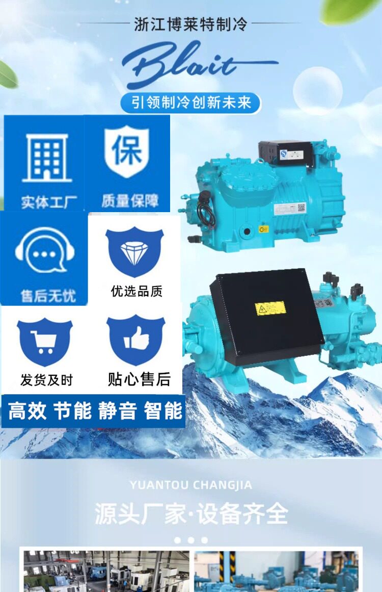 冷库制冷机组浙江博莱特制冷半封闭中高低温风冷水冷活塞压缩机头(pic1)